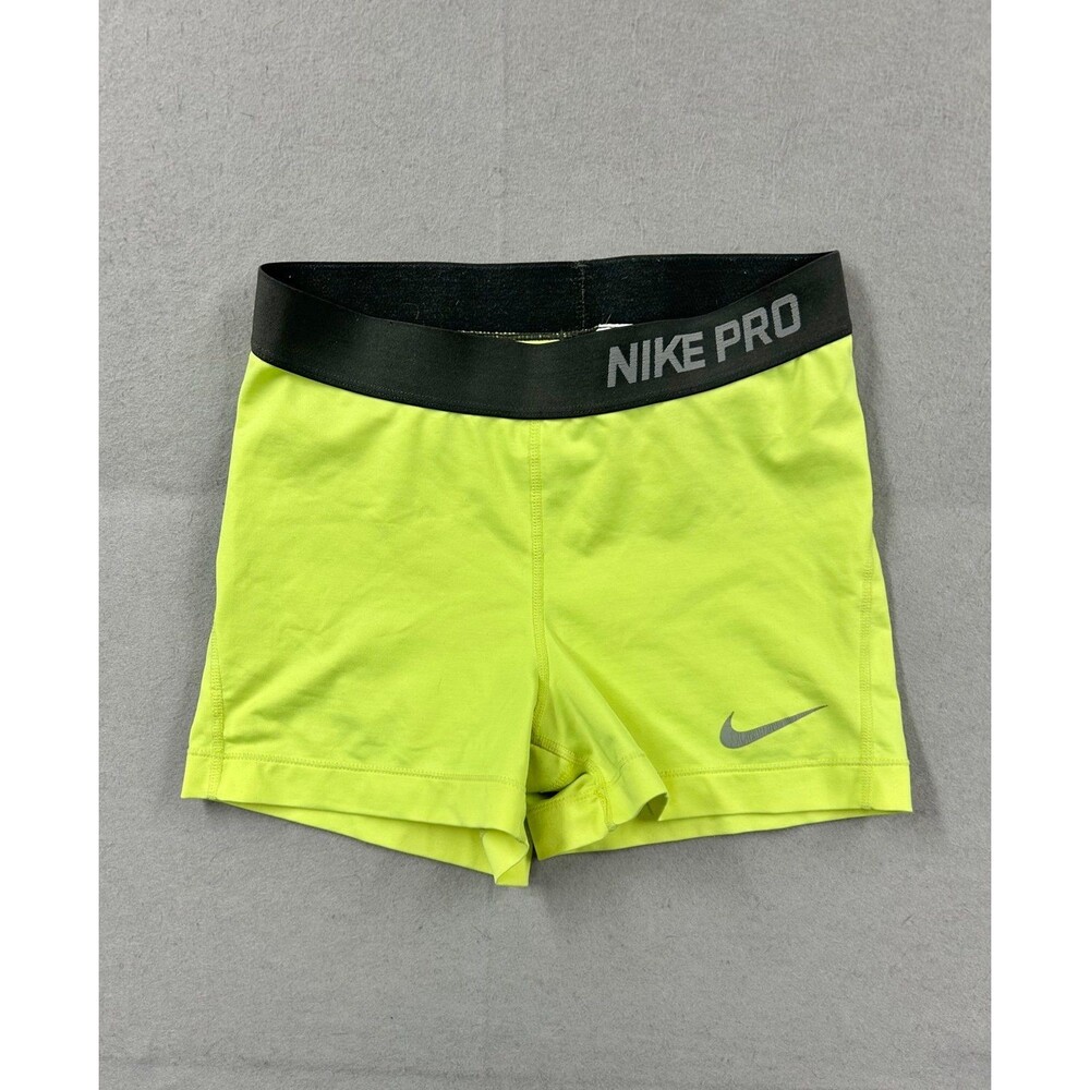 Nike Women's Pro Core Compression Shorts Neon Yellow Black Medium